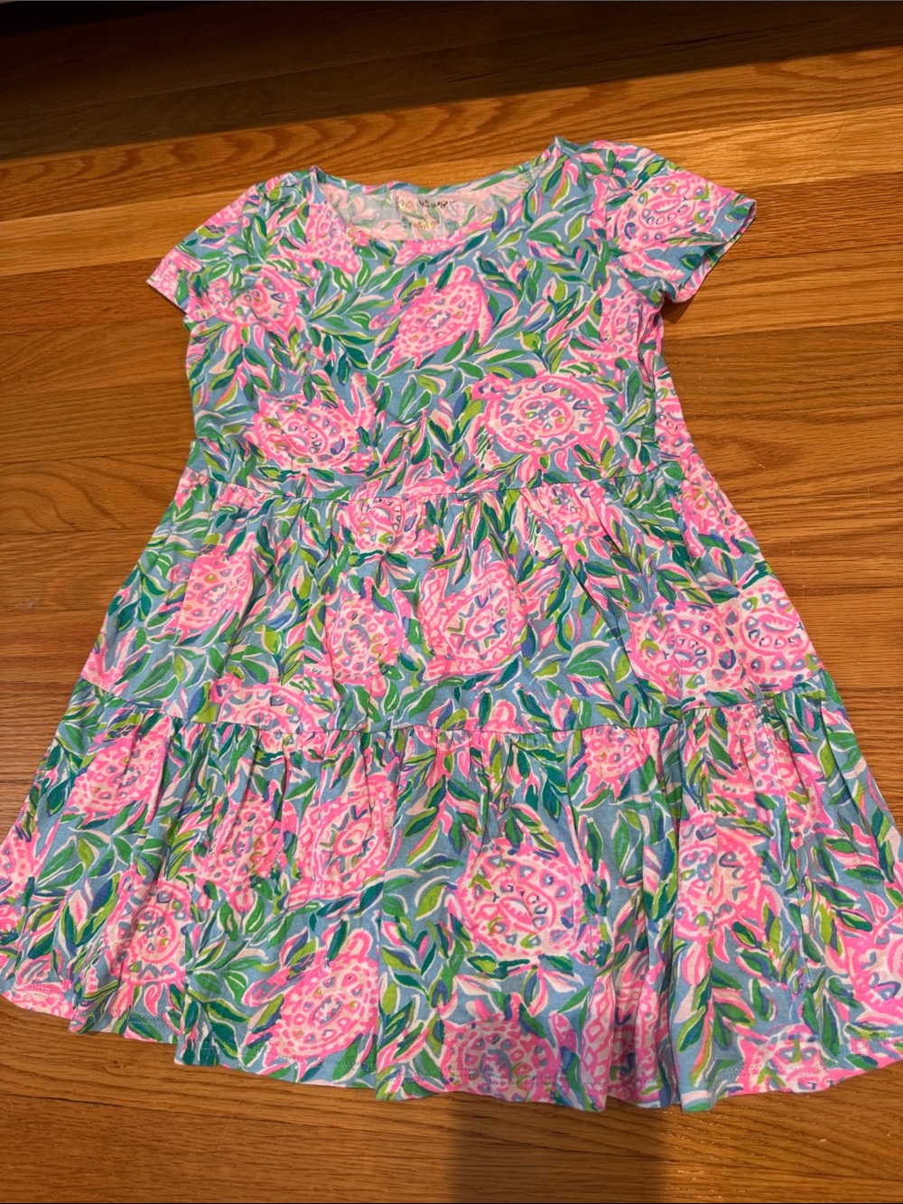 Girls' Pink & Green Floral Tiered Dress